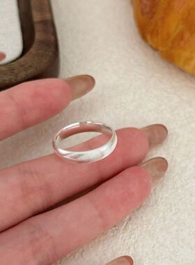 足银999拉丝波纹猫眼素圈戒指女拉丝实心纯银指环高级感情侣对戒