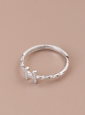 s925纯银简约字母H镶钻戒指女个性轻奢时尚百搭高级感ins尾戒指环