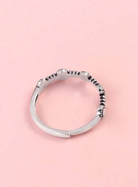 s925纯银复古做旧开口戒指女2024年新款小众设计食指戒可调尾戒子