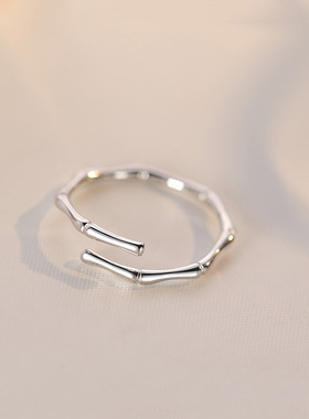 s925纯银清新竹节开口戒指女日韩简约ins百搭食指戒文艺素款尾戒