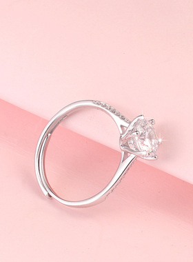 s925纯银六爪开口钻戒女士精致小众轻奢镶钻真戒指表白求婚戒子
