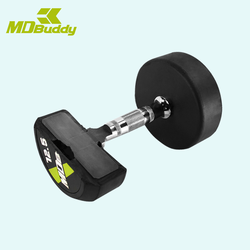 MDBuddy固定包胶哑铃男健身房专用钢芯圆头橡胶家用2.5kg30kg40kg - 图1
