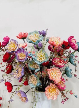 芙蓉仿真花杜鹃蝶恋花粉蝶干花客居装饰客厅电视柜餐桌插花摆件