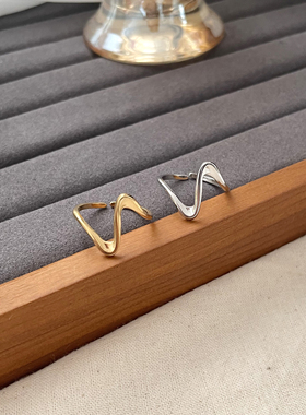 洗手免摘钛钢几何波浪细戒指简约ins复古小众设计钛钢不掉色指环