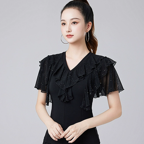 Латинский танцевальный костюм 2025 Новый топ с длинным рукавом с коротким рукавом взрослые женщины лето и осень современная дружба Практику