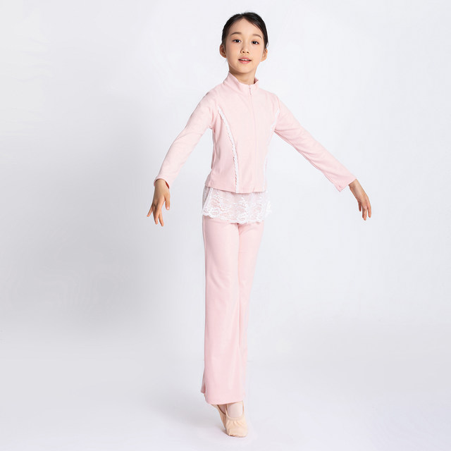 Sansha Sansha Children's Dance Jacket Autumn and Winter Warm Exercise Wear Top Lace Spliced ​​Pants Suit