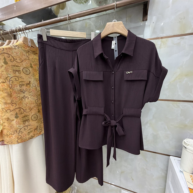 ຊຸດເສື້ອແຂນສັ້ນ burgundy waisted summer ຊຸດສອງ