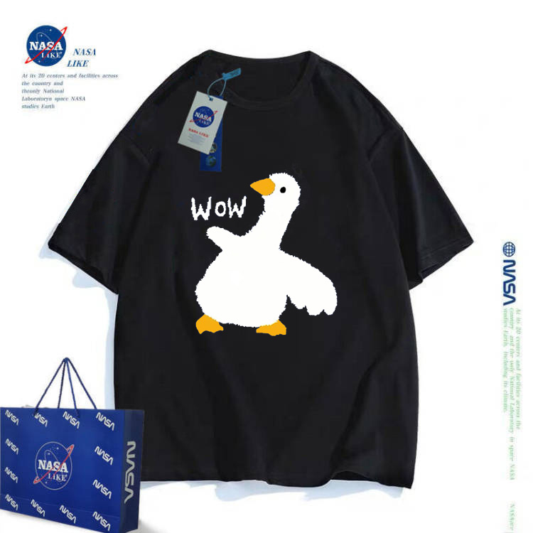 NASA卡通大白鹅男女童短袖T恤纯棉儿童中大童装夏季亲子装上衣潮-图3