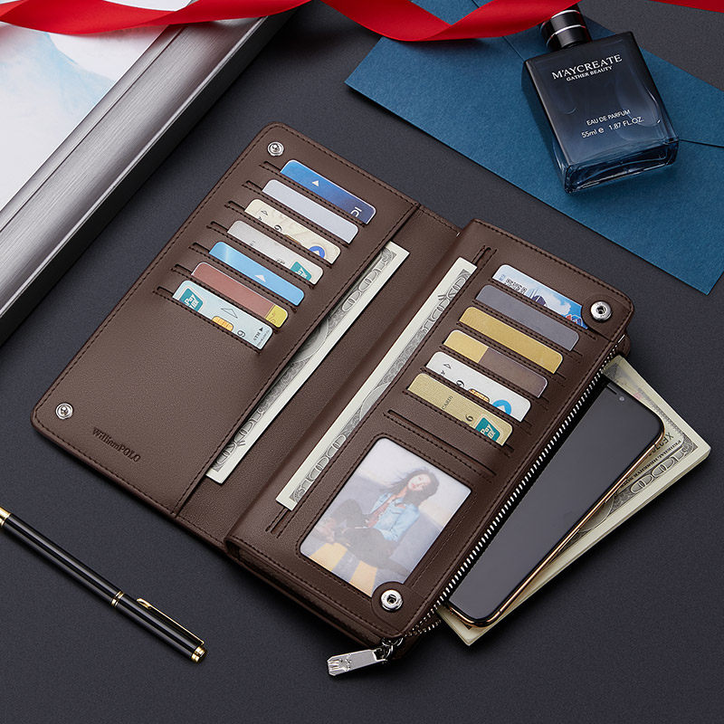 英皇保罗商务新款男牛长款皮钱夹 williampolo钱包