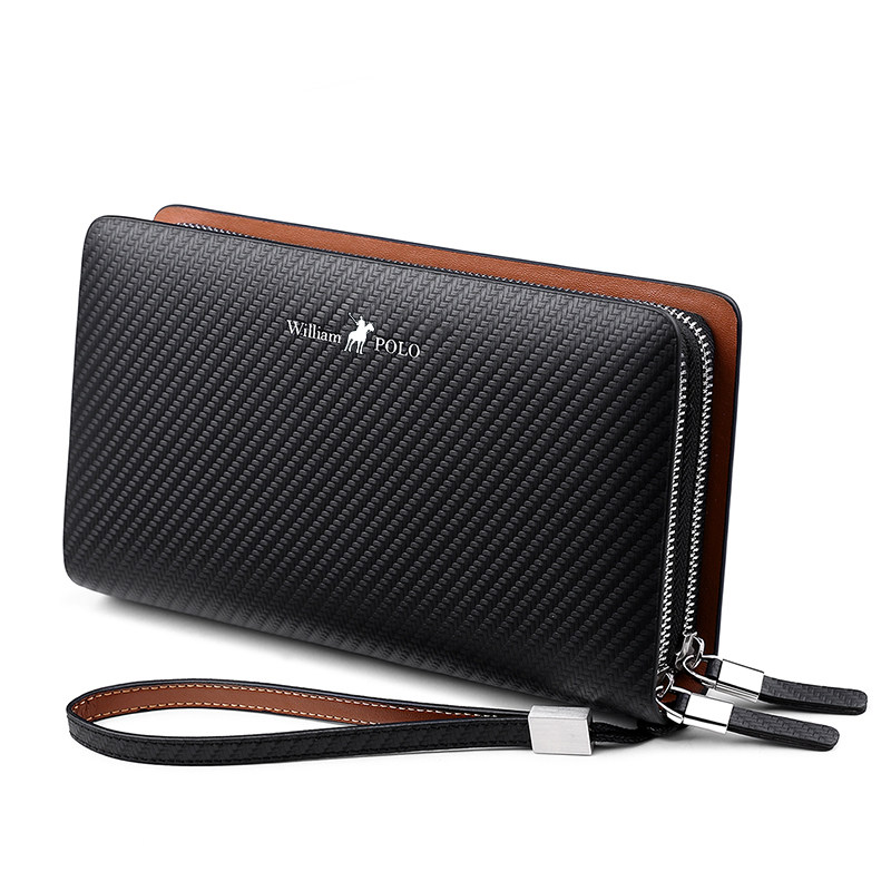 英皇保罗商务大容量牛皮长款手拿包 williampolo男士包袋