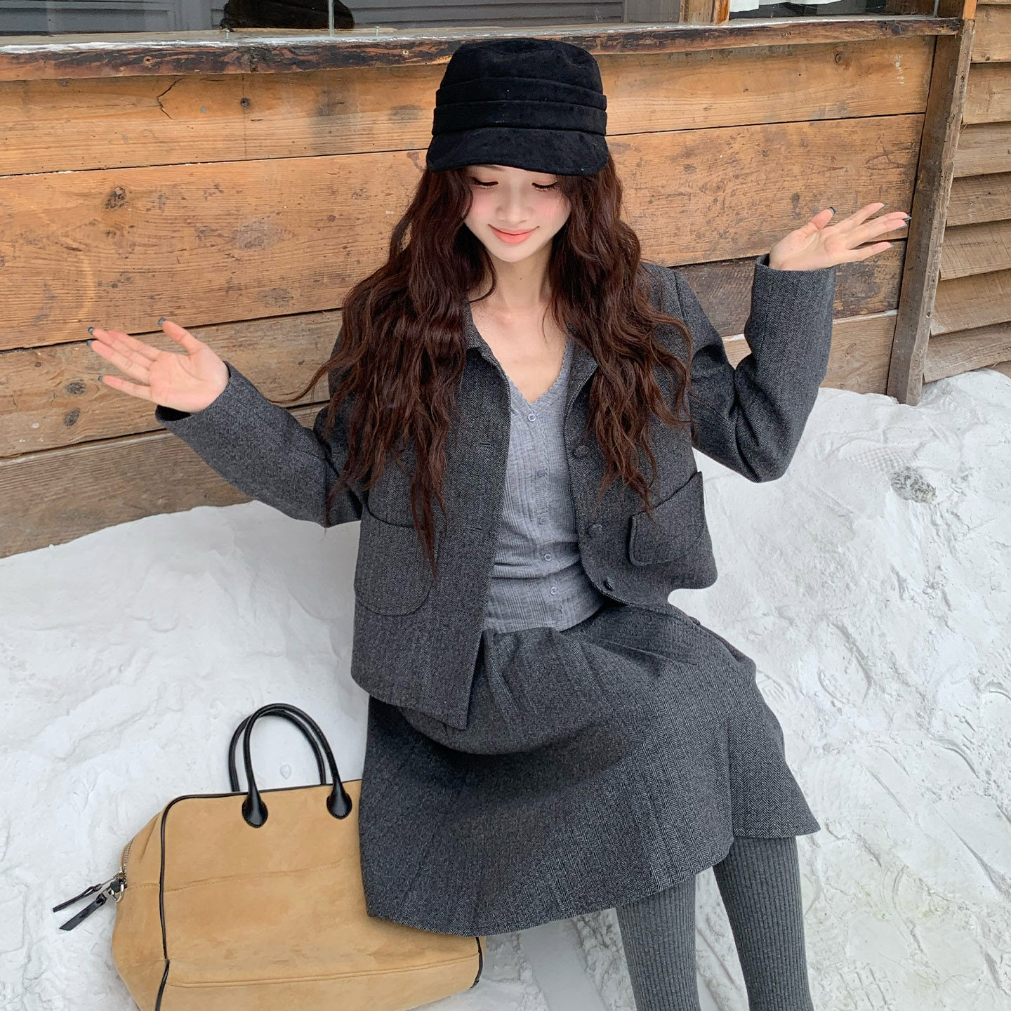 【清仓价】橘子树在哪儿复古毛呢套装女秋冬外套百褶半身裙两件套,淘宝优惠券,粉丝福利购,淘宝优惠卷