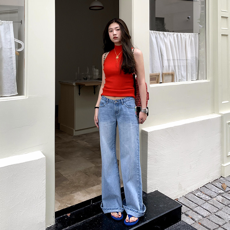 【5折款】橘子树在哪儿复古竹节喇叭牛仔裤女春季显瘦百搭马蹄裤 - 图3