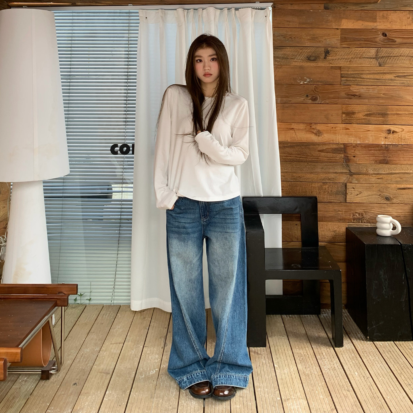 【限时价】橘子树在哪儿复古蓝色牛仔裤女秋设计感遮肉拖地弯刀裤,淘宝优惠券,粉丝福利购,淘宝优惠卷