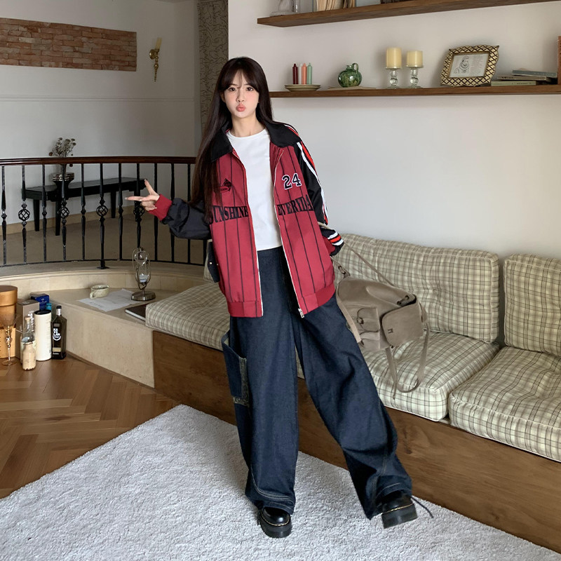 橘子树在哪儿设计感豹纹拼接牛仔裤女春秋美式复古宽松阔腿弯刀裤,淘宝优惠券,粉丝福利购,淘宝优惠卷