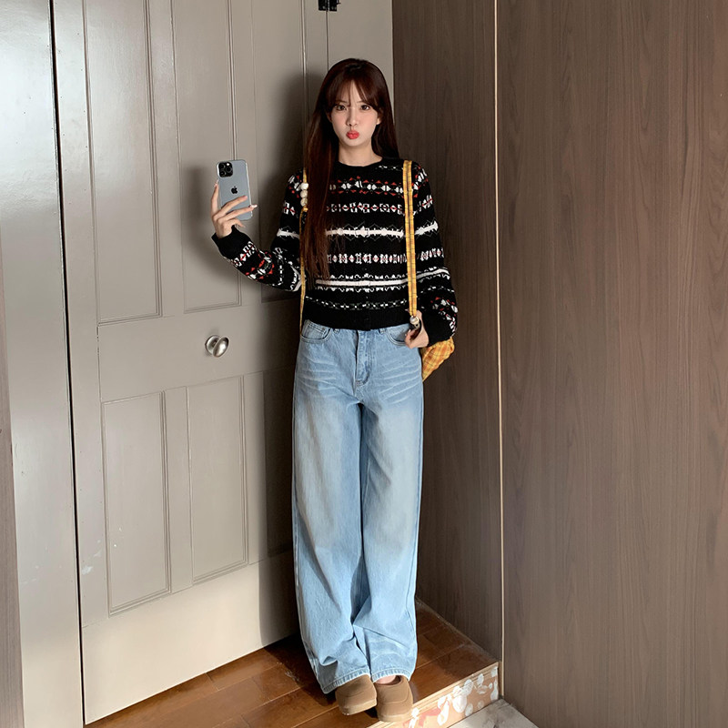 橘子树在哪儿复古水洗蓝色牛仔裤女秋季不贴腿显瘦阔腿拖地裤,淘宝优惠券,粉丝福利购,淘宝优惠卷