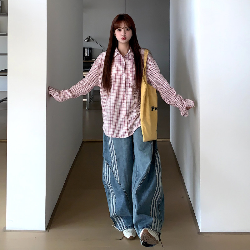 橘子树在哪儿复古水洗条纹牛仔裤女春季设计感宽松显瘦弯刀阔腿裤,淘宝优惠券,粉丝福利购,淘宝优惠卷