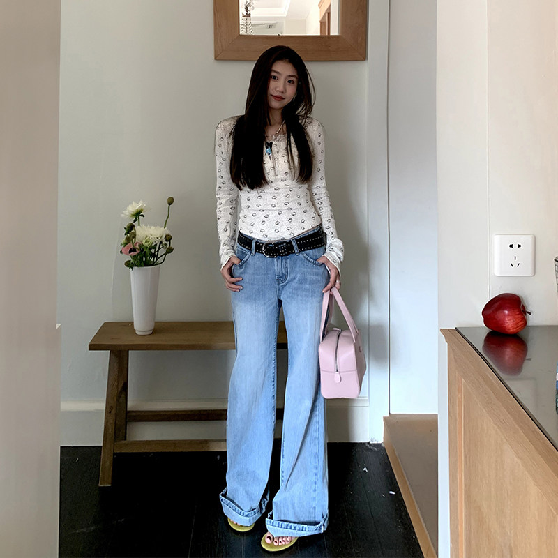 【5折款】橘子树在哪儿复古竹节喇叭牛仔裤女春季显瘦百搭马蹄裤 - 图2