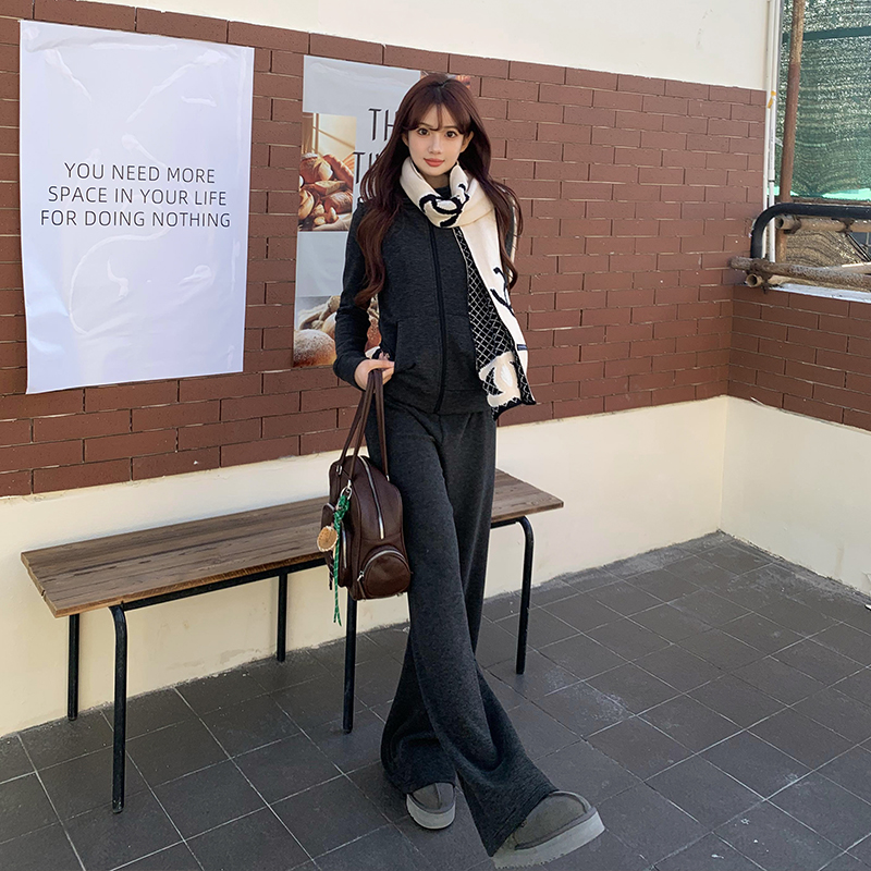 橘子树在哪儿韩系加绒卫衣套装女秋冬款高级感显瘦上衣裤子两件套 - 图2