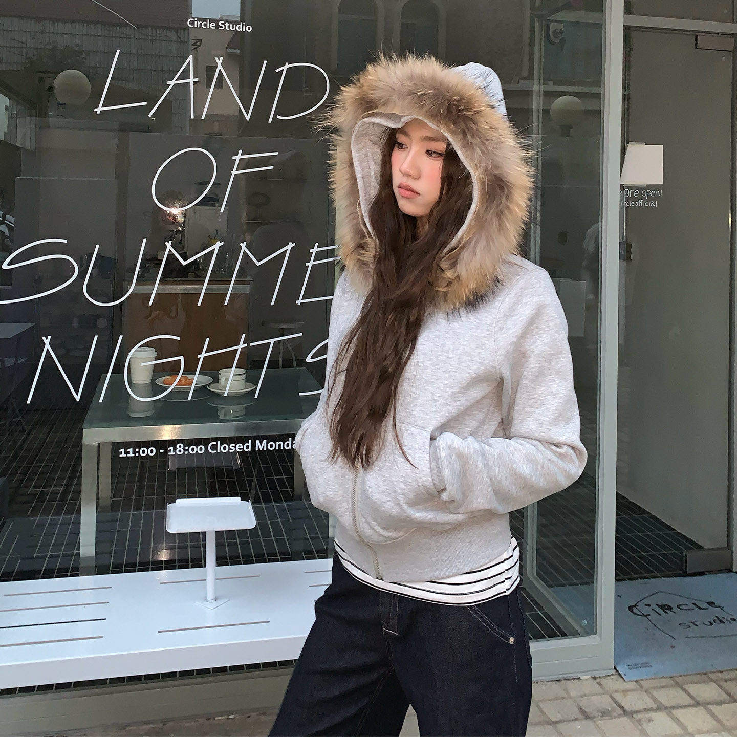 橘子树在哪儿可拆卸毛领连帽卫衣外套女秋季氛围感休闲显瘦短上衣,淘宝优惠券,粉丝福利购,淘宝优惠卷