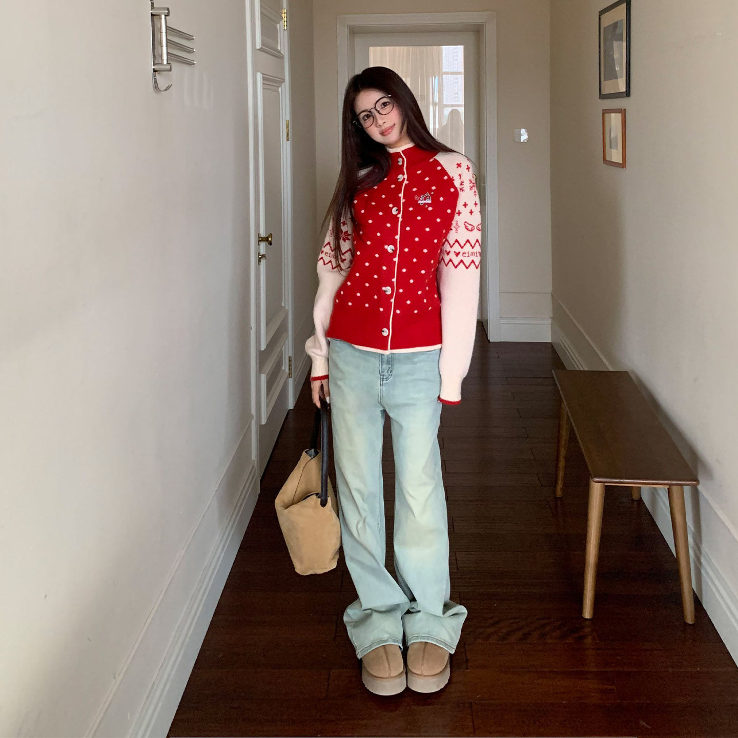 【限时价】橘子树在哪儿水泥色微喇牛仔裤女秋百搭高腰窄版拖地裤,淘宝优惠券,粉丝福利购,淘宝优惠卷