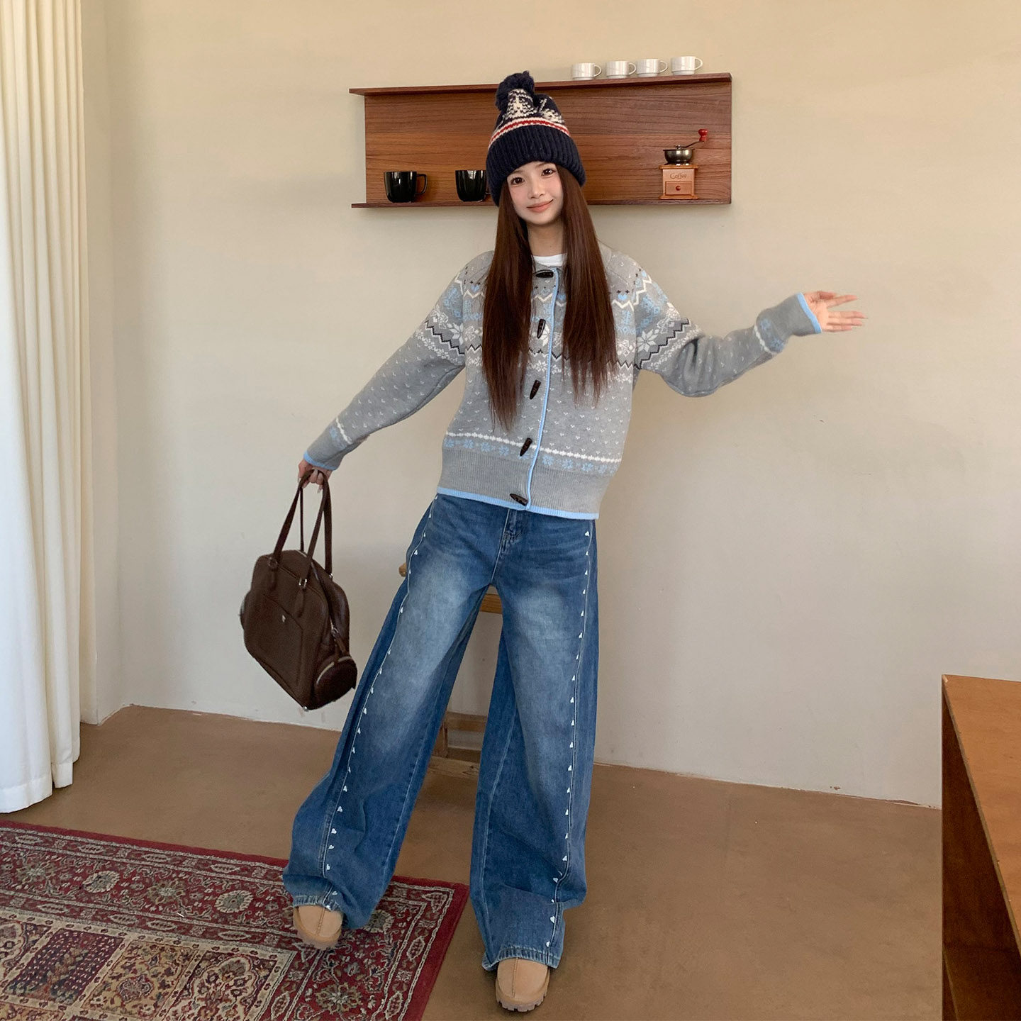 橘子树在哪儿蓝色弯刀牛仔裤冬季女款小众设计感阔腿显瘦宽松裤子,淘宝优惠券,粉丝福利购,淘宝优惠卷