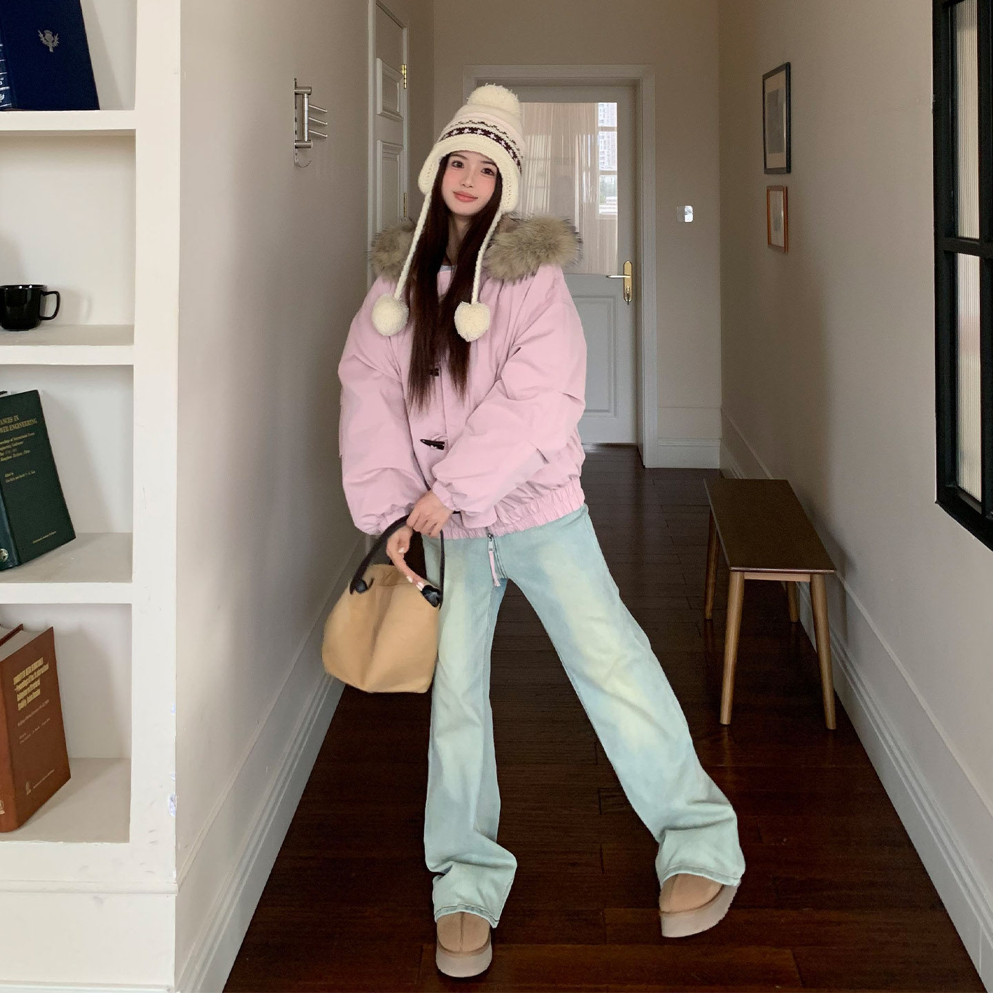 【限时价】橘子树在哪儿水泥色微喇牛仔裤女秋百搭高腰窄版拖地裤,淘宝优惠券,粉丝福利购,淘宝优惠卷