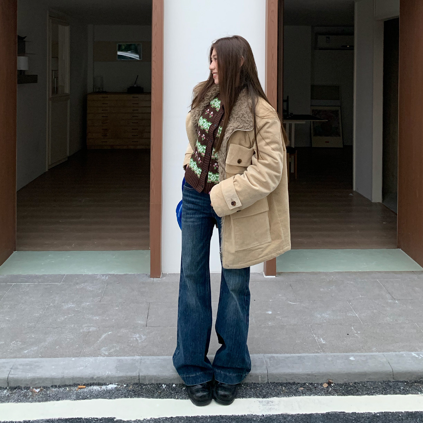 橘子树在哪儿蓝色中腰竹节微喇牛仔裤女秋冬辣妹弹力直筒显瘦裤子,淘宝优惠券,粉丝福利购,淘宝优惠卷