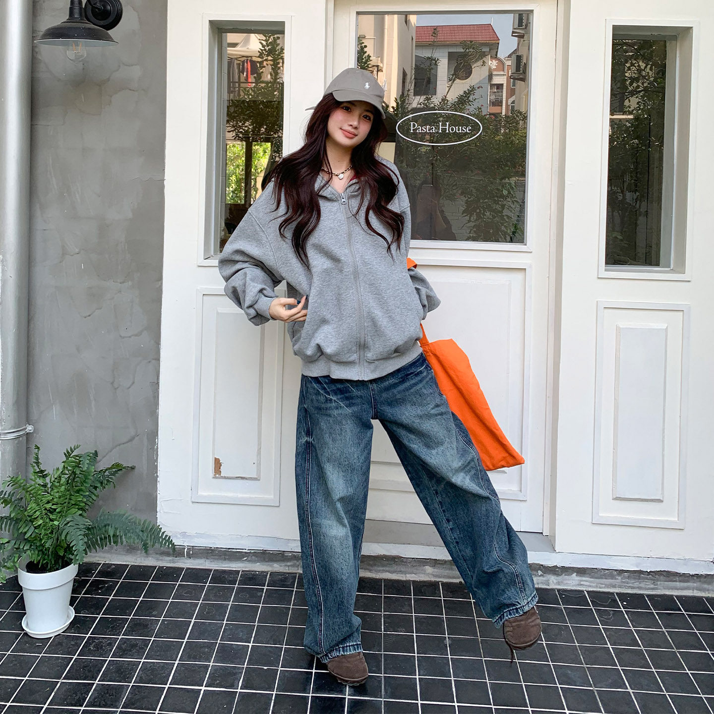 橘子树在哪儿美式复古做旧猫爪牛仔裤女秋季宽松阔腿弯刀裤长裤,淘宝优惠券,粉丝福利购,淘宝优惠卷