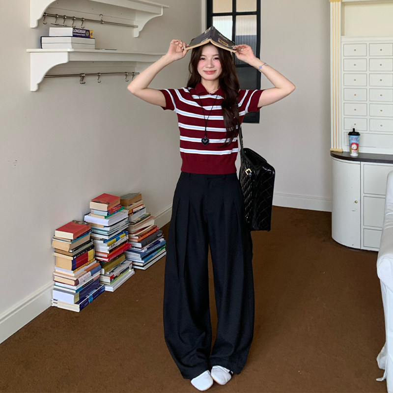 【限时价】橘子树在哪儿复古黑色褶皱西装裤女夏季阔腿显瘦直筒裤,淘宝优惠券,粉丝福利购,淘宝优惠卷