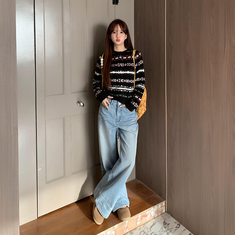 橘子树在哪儿复古水洗蓝色牛仔裤女秋季不贴腿显瘦阔腿拖地裤,淘宝优惠券,粉丝福利购,淘宝优惠卷