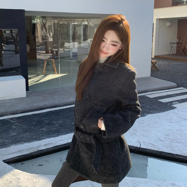 橘子树在哪儿韩系夹棉毛呢大衣女冬季高级感富家千金显瘦气质外套