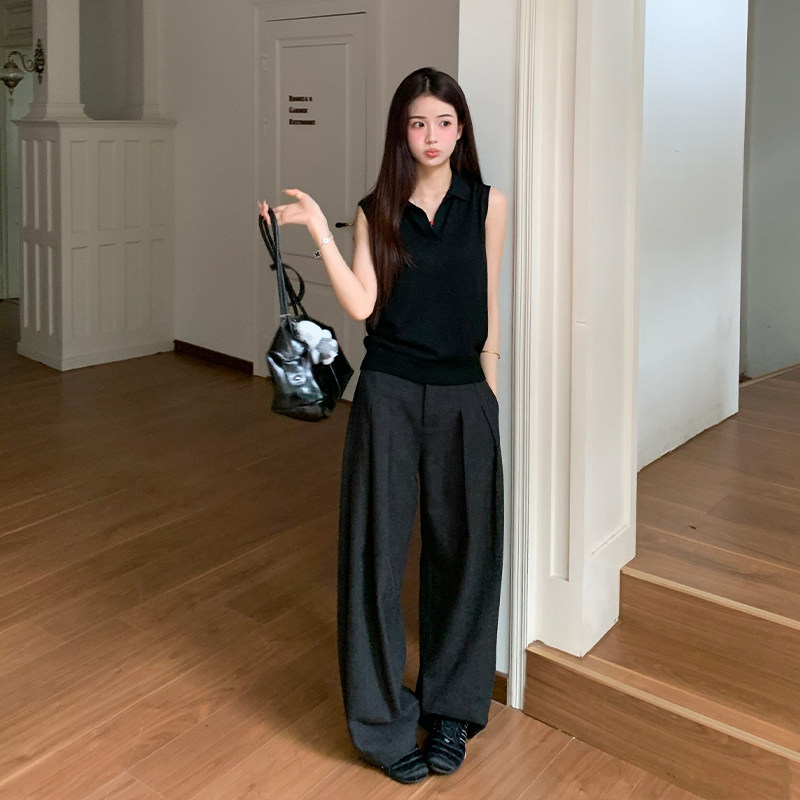 【限时价】橘子树在哪儿复古黑色褶皱西装裤女夏季阔腿显瘦直筒裤,淘宝优惠券,粉丝福利购,淘宝优惠卷