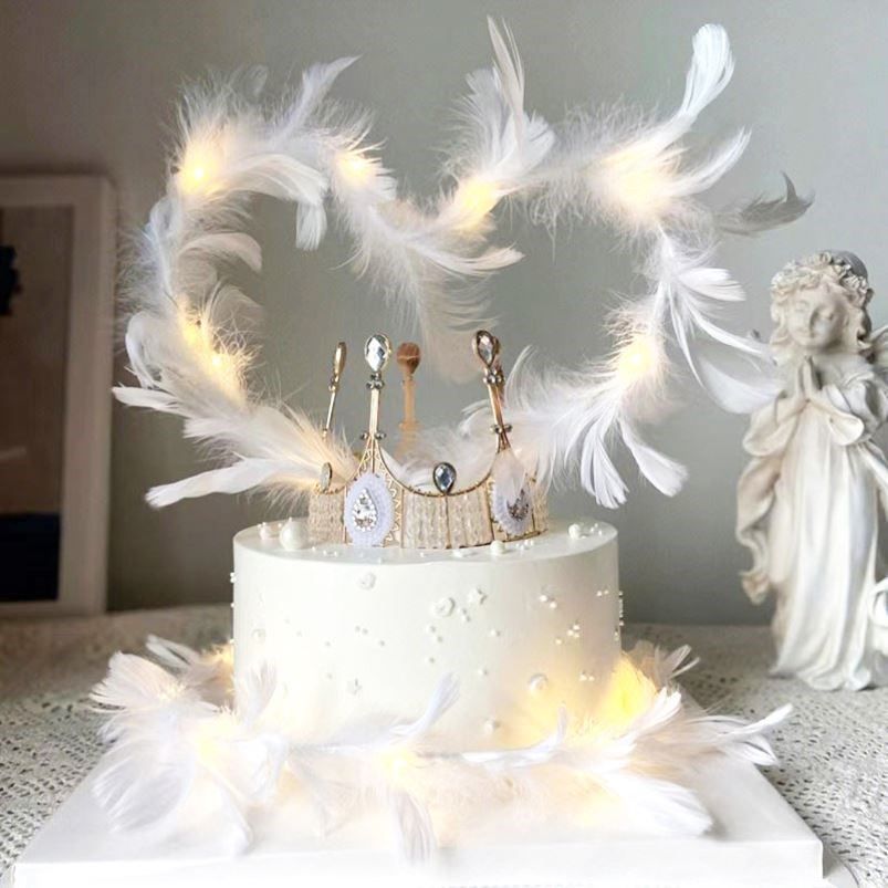 羽毛生日蛋糕装饰摆件大号黑色白色网红爱心羽毛翅膀插件,淘宝优惠券,粉丝福利购,淘宝优惠卷