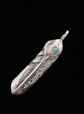 一休高桥吾郎风格 鹫见太郎TW 925 纯银欧泊石唐草羽毛吊坠
