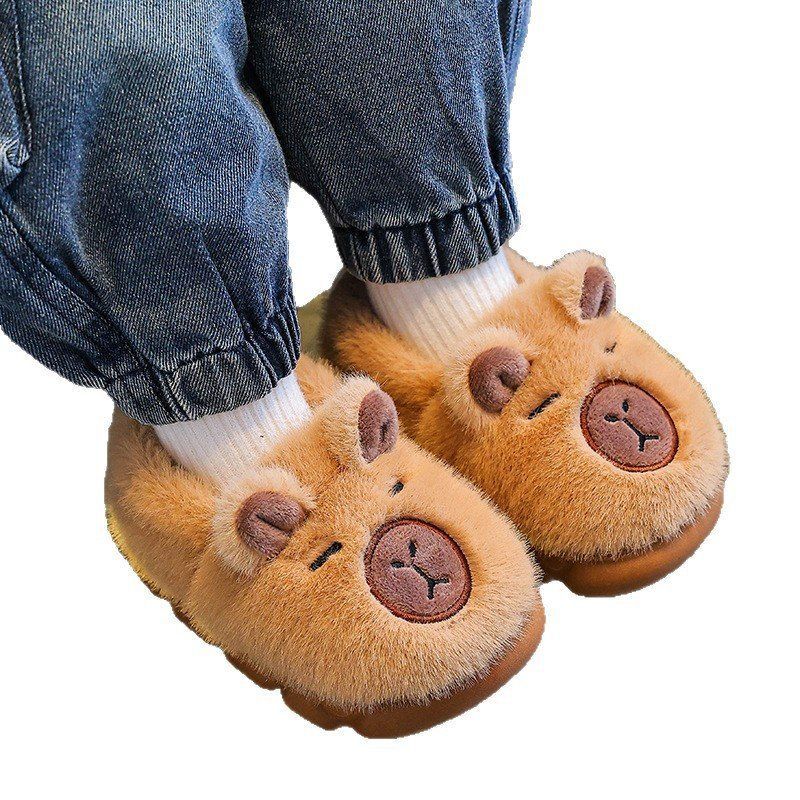 卡皮巴拉儿童棉拖鞋冬季2025新款防滑软底宝宝男女童包根毛毛拖鞋