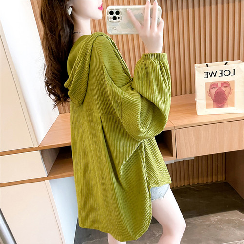 大码女装中长款连帽薄款外套女春秋新款韩版宽松百搭休闲开衫上衣 - 图2