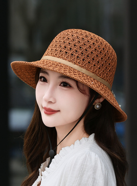 遮阳帽渔夫帽女防晒透气时尚大檐