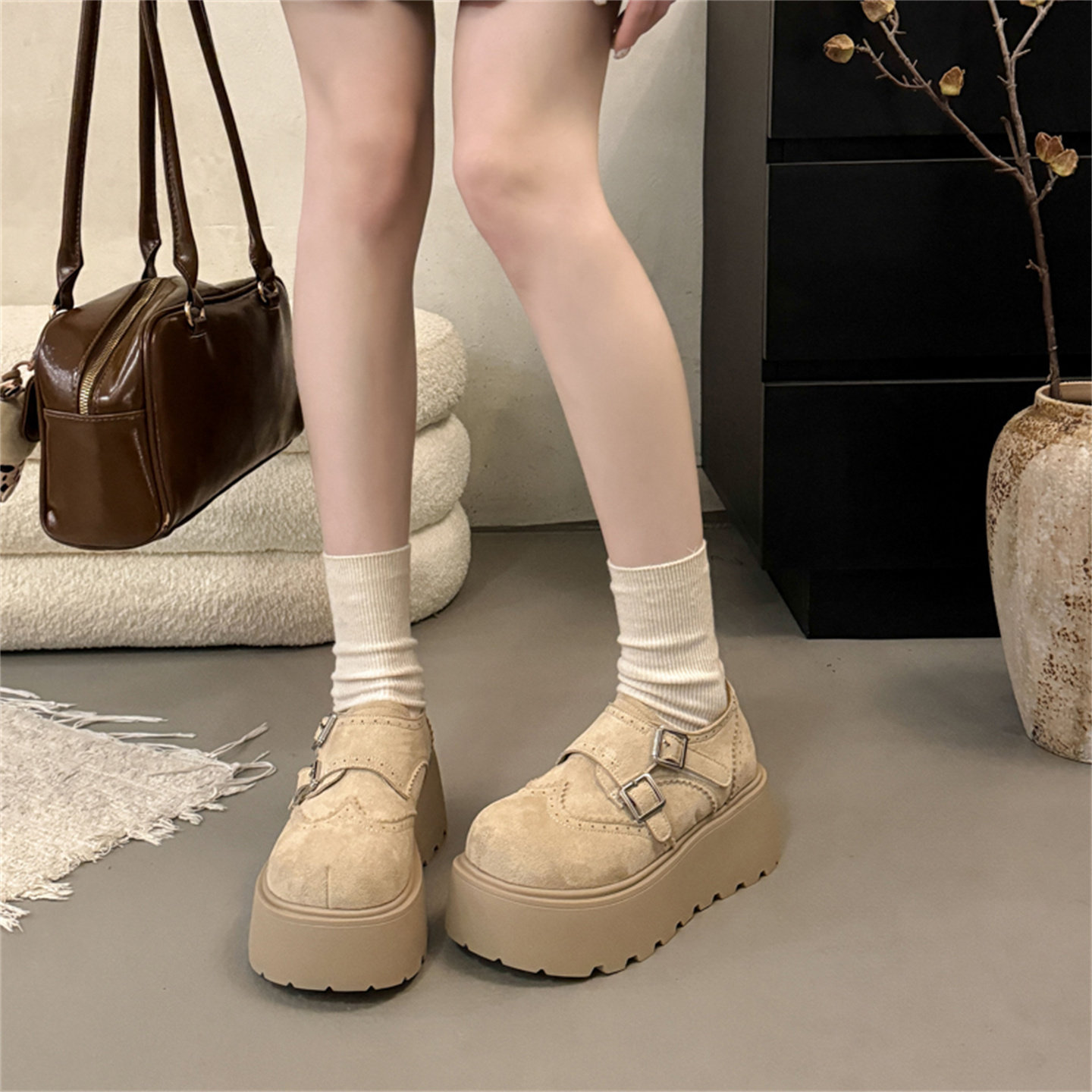 洋气厚底勃肯鞋女2026年春季新款一脚蹬乐福鞋小个子增高百搭单鞋,淘宝优惠券,粉丝福利购,淘宝优惠卷