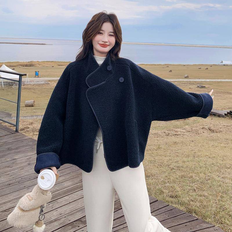 韩系蓝色羊羔秋毛仿皮毛一藏体外套女小冬2025新款个子好c196-811 - 图0