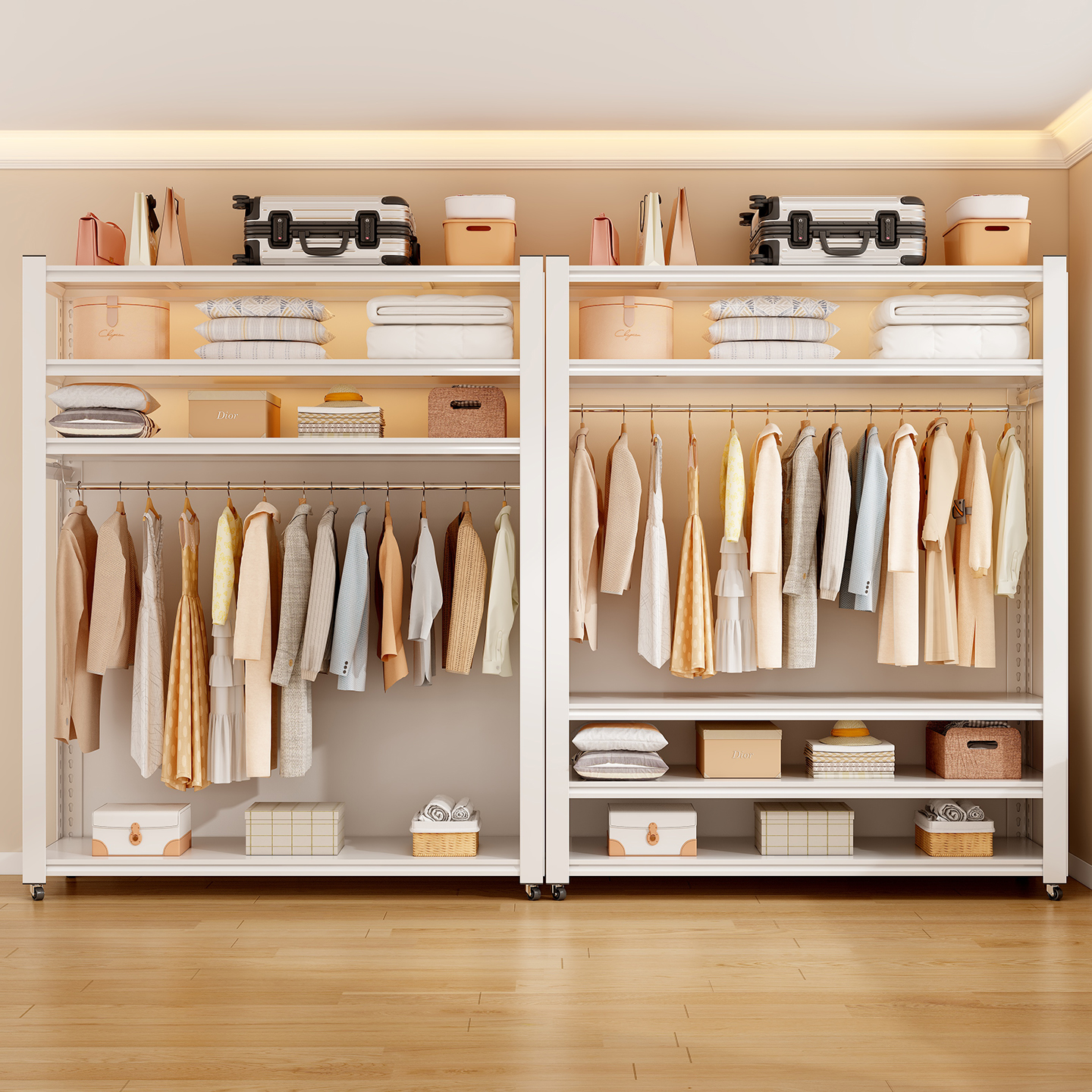 洞洞板衣柜家用卧室多功能货架简易组装出租房用开放式金属置物架 - 图1