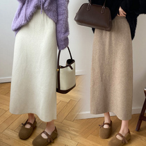 Pregnant Woman Knit Half Body Skirt Woman Autumn Winter Style 2023 New Oat Color Wool Line Skirt Winter Straight Drum Wrapped Hip Length Dress