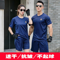 New Speed Dry Fitness Training Suit Fitness Suit Fire Blue Short Sleeve Blouses Summer Shorts Fitness Suit Men