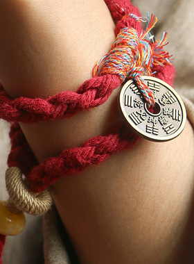 龙虎山鬼八卦平安扣红绳项链