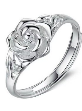时尚简约玫瑰银戒女24