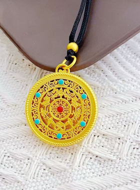 挂件吊坠 砂金镀金色花丝镶嵌五福如意圆满宝符项链饰品女批发