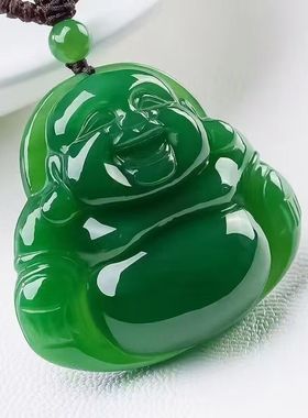 【官方认证】正品大肚弥勒佛天然帝王绿玉髓吊坠精雕款冰透水润