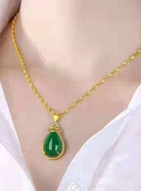 水滴绿金水波锁骨链56