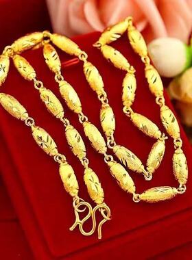 男士金色橄榄形实心佛珠链