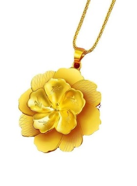 新款牡丹花金色O字链项链
