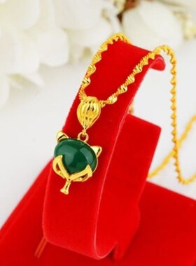 猫眼石绿金水波链吊坠